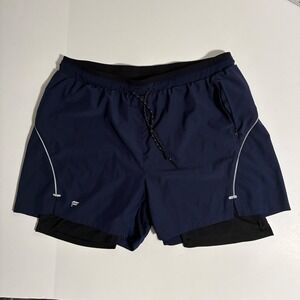 Fabletics Men Kadence Navy Blue Athletic Shorts 2 in 1 Liner Size L